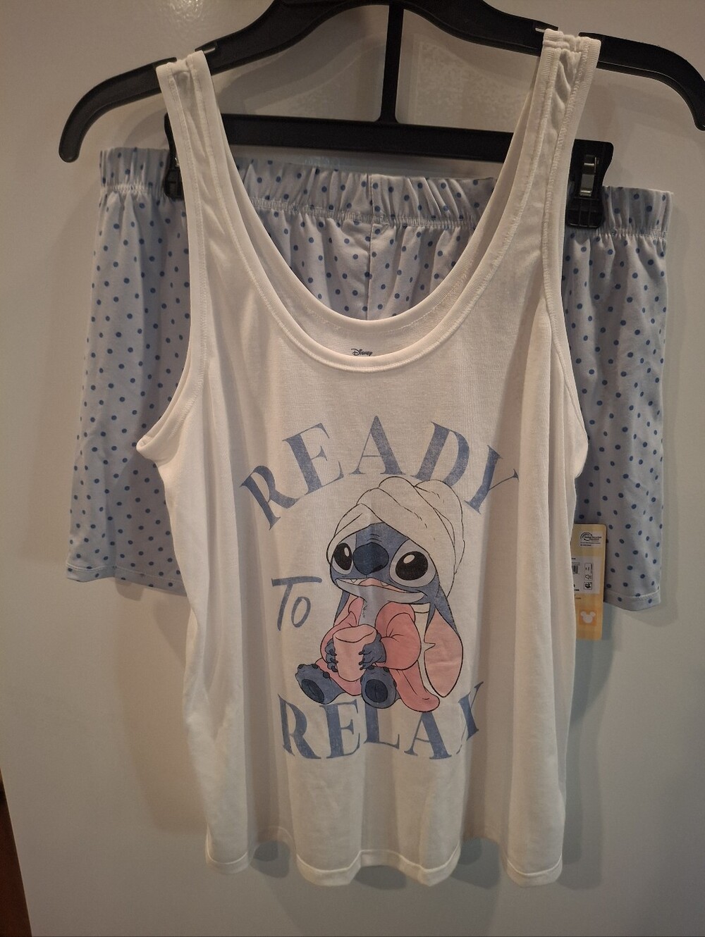 Disney White Tank Top & Light Blue Polka Dot Shorts Sleep Set